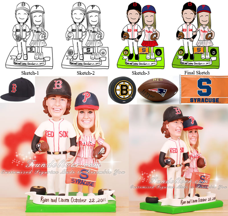 Red Sox and Phillies Wedding Cake Topper with Syracuse University Flag